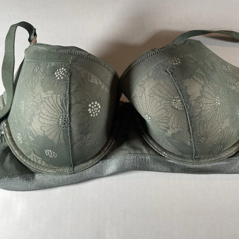 Aerie Real Power Balconette‎ Bra, Size 34DD, Green Floral Lace